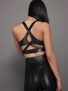 Carbon38 | Criss Cross Bra in Crocodile Takara Shine | Black