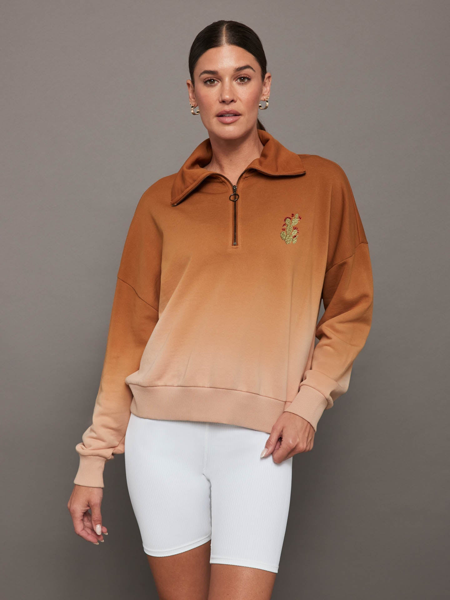 Ombre French Terry Half Zip / Cactus | Caramel Cafe To Rose Cloud