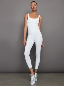 Full outfit view of Ribbed 7/8 leggings in white styled with matching Ribbed Tank.