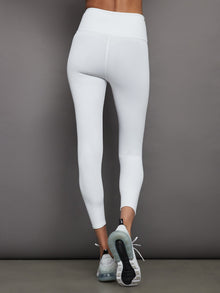 Back view of Ribbed 7/8 leggings in white showing waistband and cropped hem.