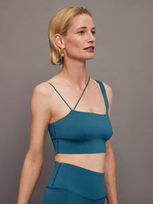 Carbon38 | Asymmetrical Strappy Bra in Diamond Compression | Deep Lagoon