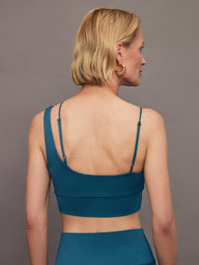 Carbon38 | Asymmetrical Strappy Bra in Diamond Compression | Deep Lagoon
