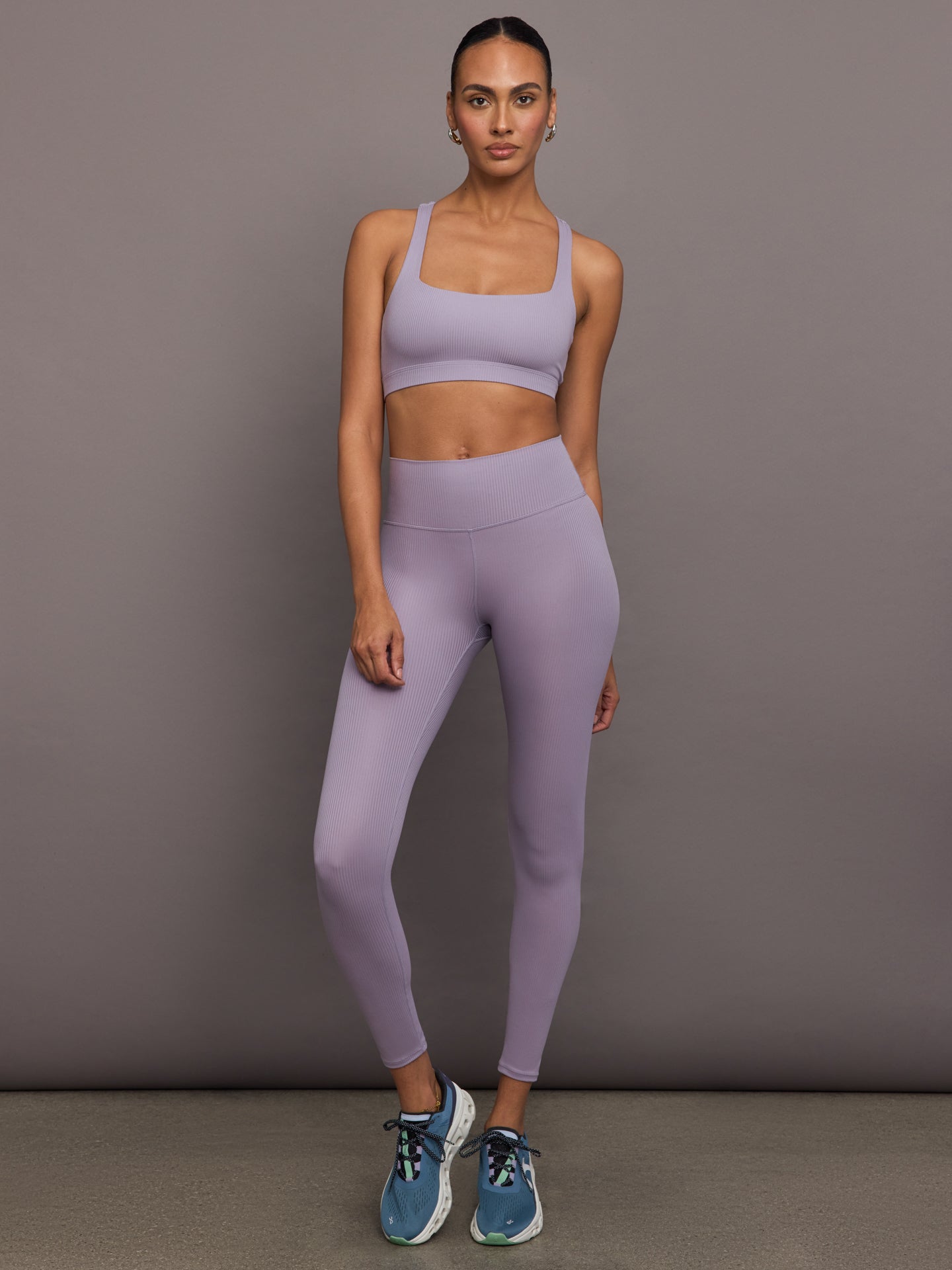 Carbon38 | Racerback Bra in Ribbed Melt | Lavender Grey