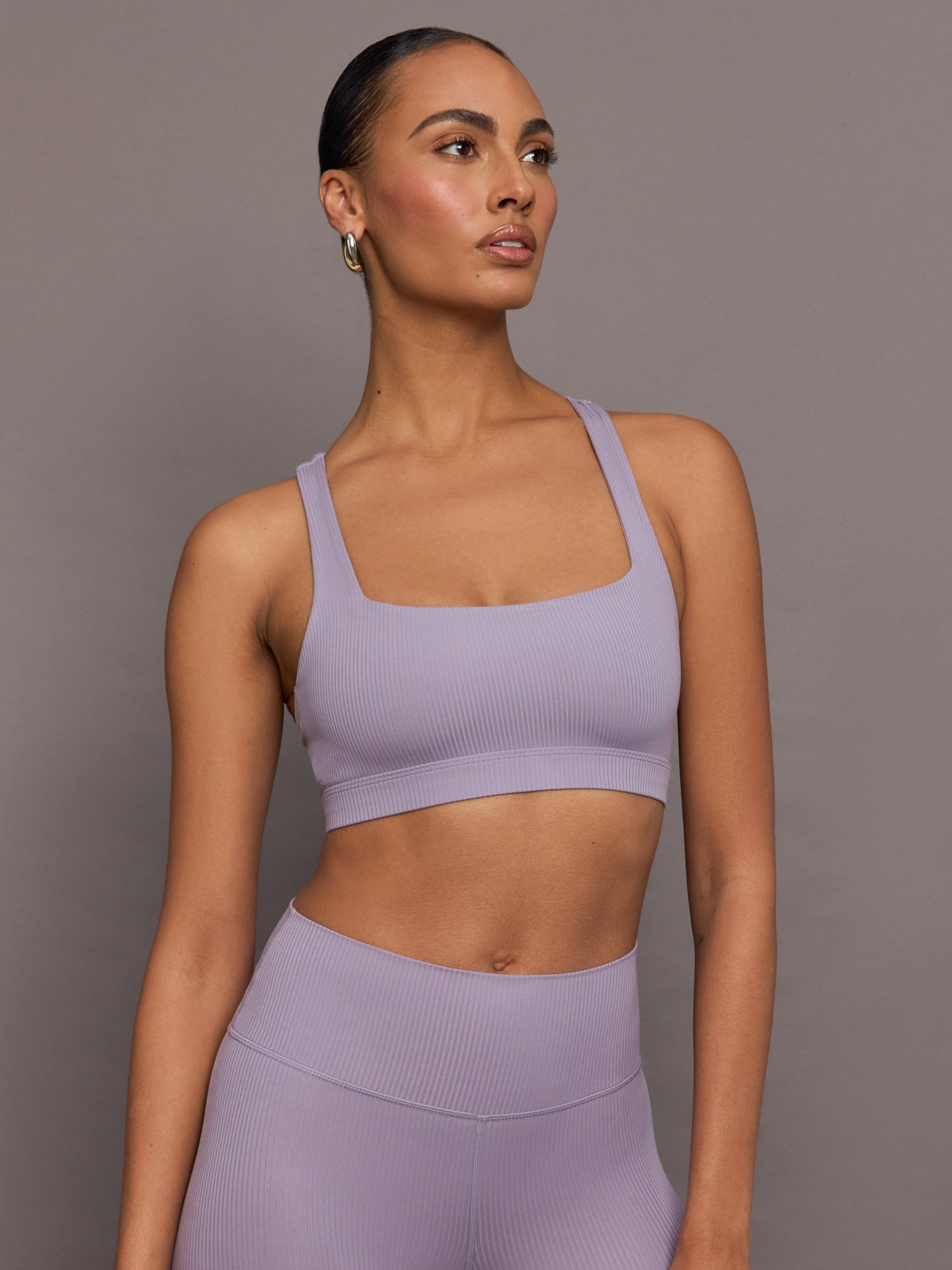 Carbon38 | Racerback Bra in Ribbed Melt | Lavender Grey