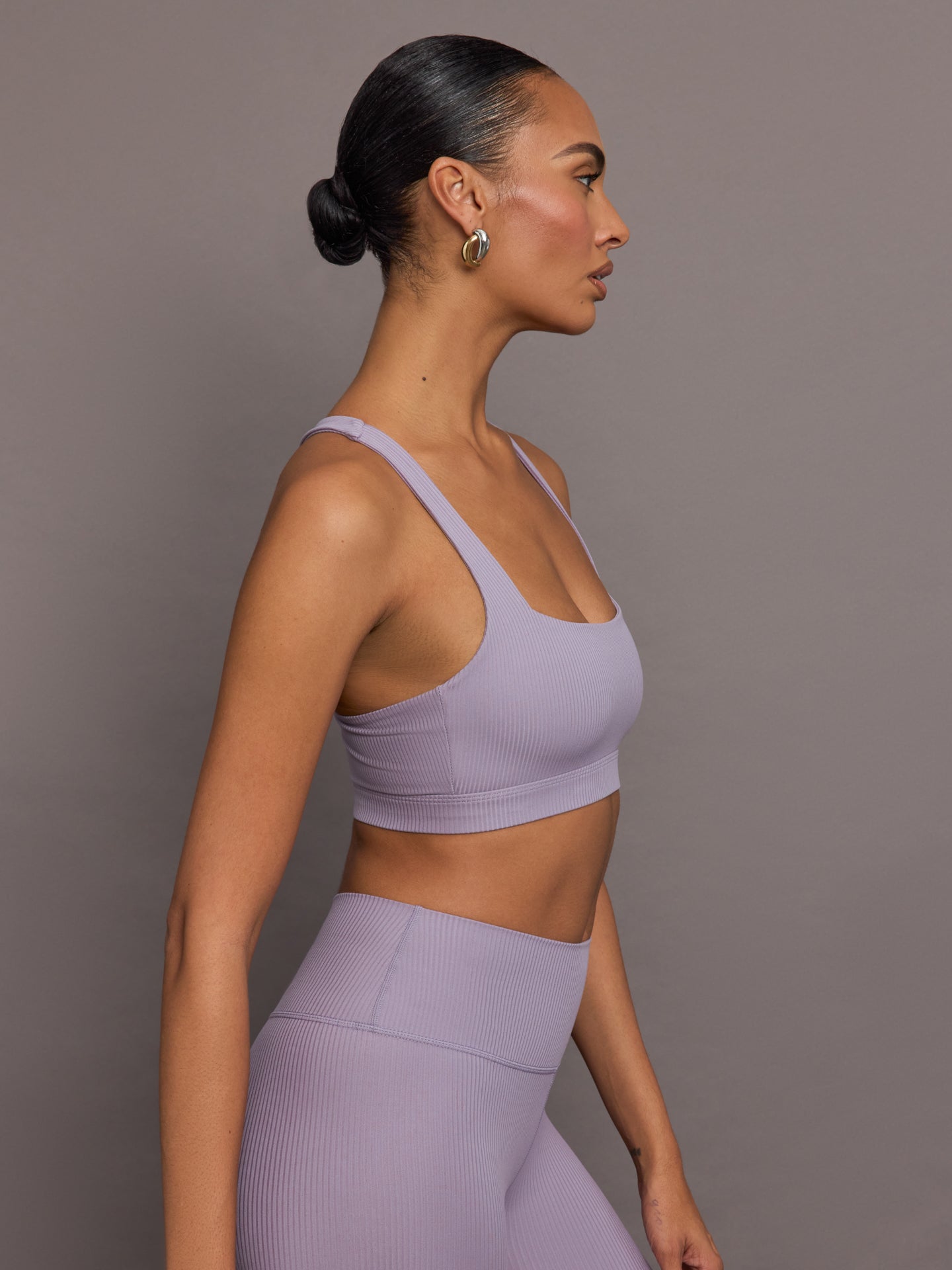 Carbon38 | Racerback Bra in Ribbed Melt | Lavender Grey