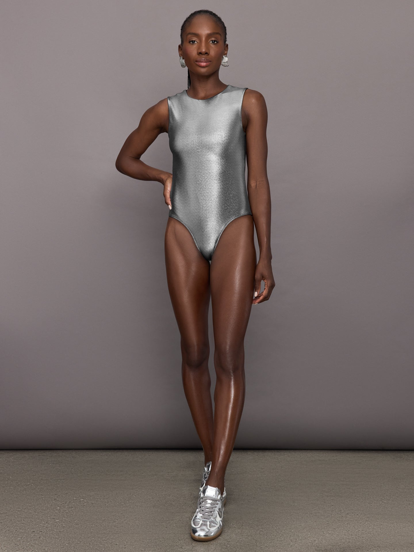 Carbon38 | Liquid Metallic Bodysuit | Metallic Silver