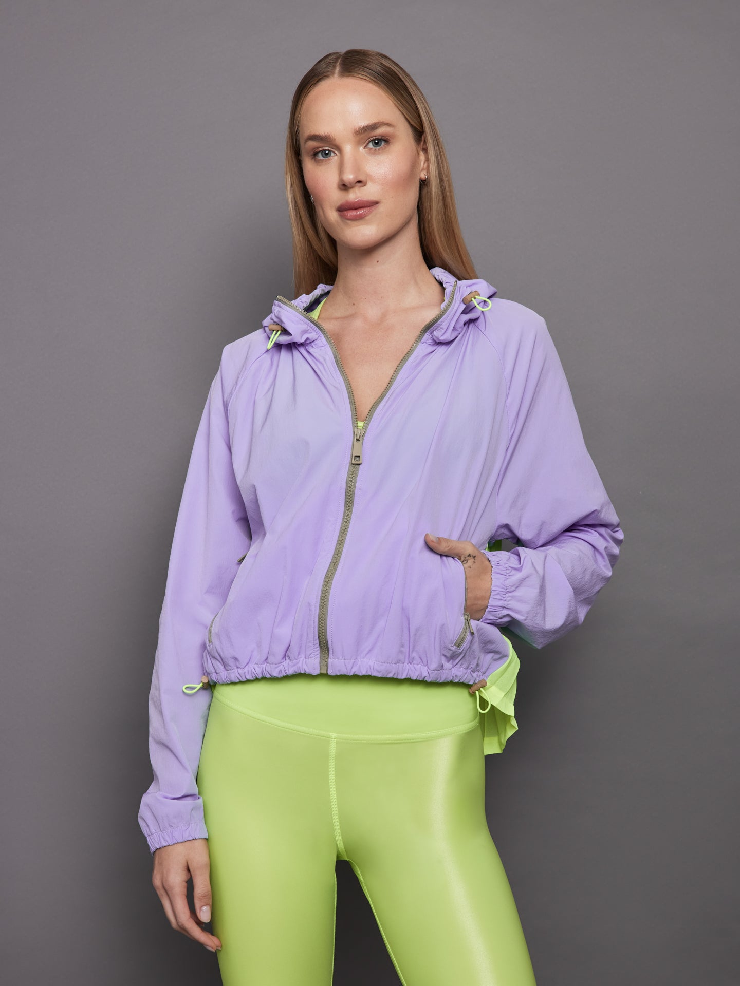 Carbon38 | Pleated Back Running Jacket | Sweet Lavender/Acid Lime