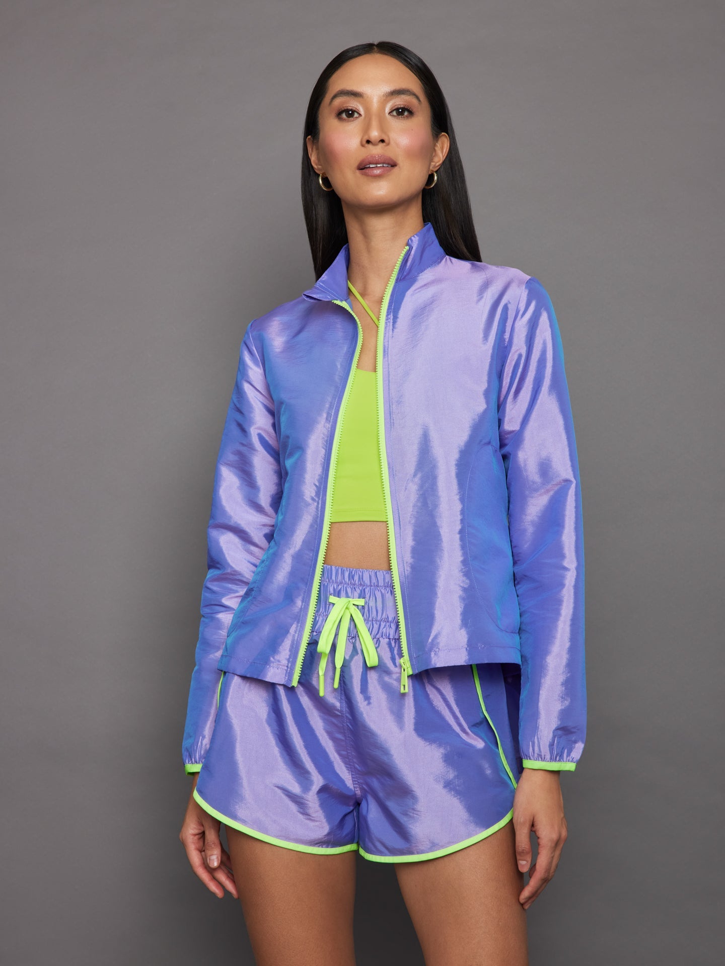 Carbon38 | Iridescent Nylon Jacket | Sweet Lavender/Acid Lime