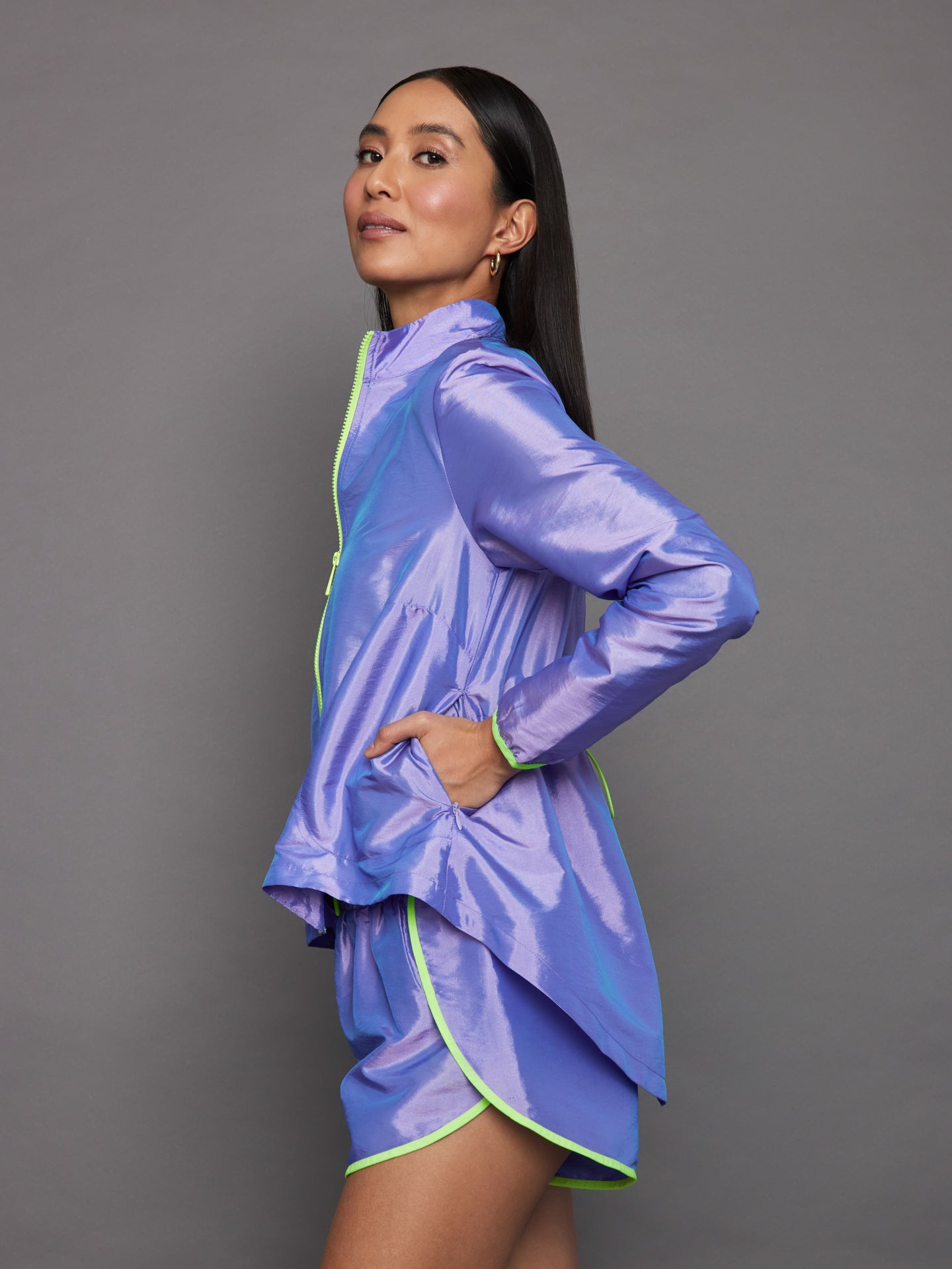 Carbon38 | Iridescent Nylon Jacket | Sweet Lavender/Acid Lime