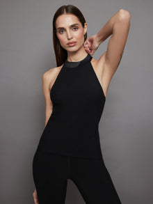 Carbon38 | Tuxedo Mock Neck Top | Black