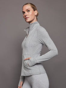 Zip Long Sleeve Run Top | Silver Heather