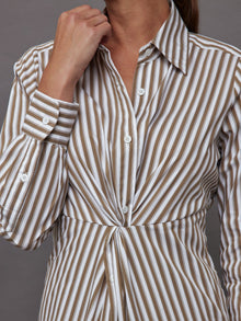 Twisted Tunic Shirt | White/Tan Stripe