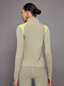 Carbon38 | Colorblock Half Zip Top in Melt | Silversage/Acid Lime