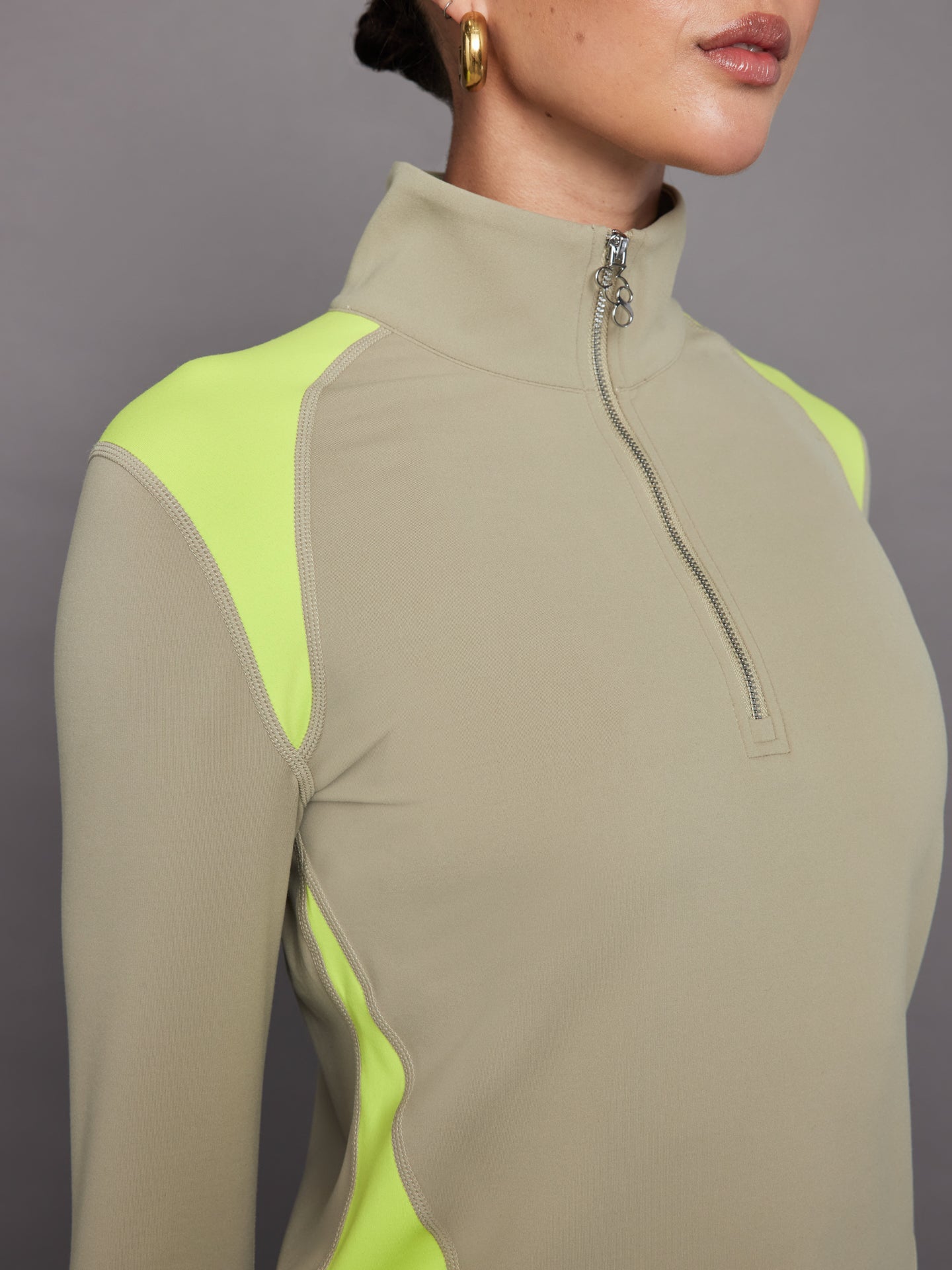 Carbon38 | Colorblock Half Zip Top in Melt | Silversage/Acid Lime
