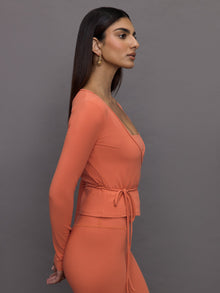 Carbon38 | Long Sleeve Tie Top in Melt | Burnt Sienna