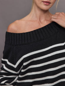 Carbon38 | Slouchy Off Shoulder Sweater | Black/White Stripe