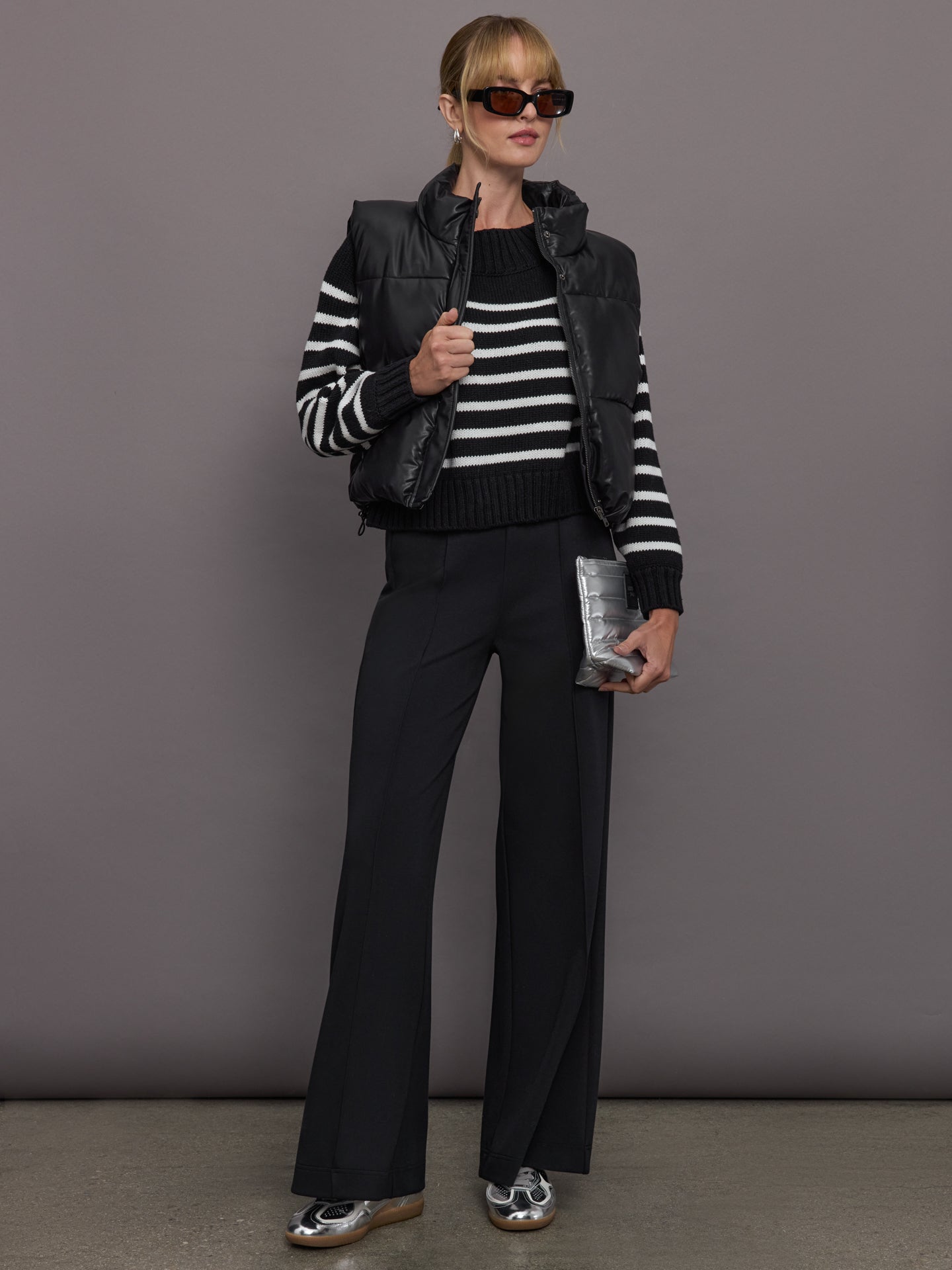 Carbon38 | Slouchy Off Shoulder Sweater | Black/White Stripe