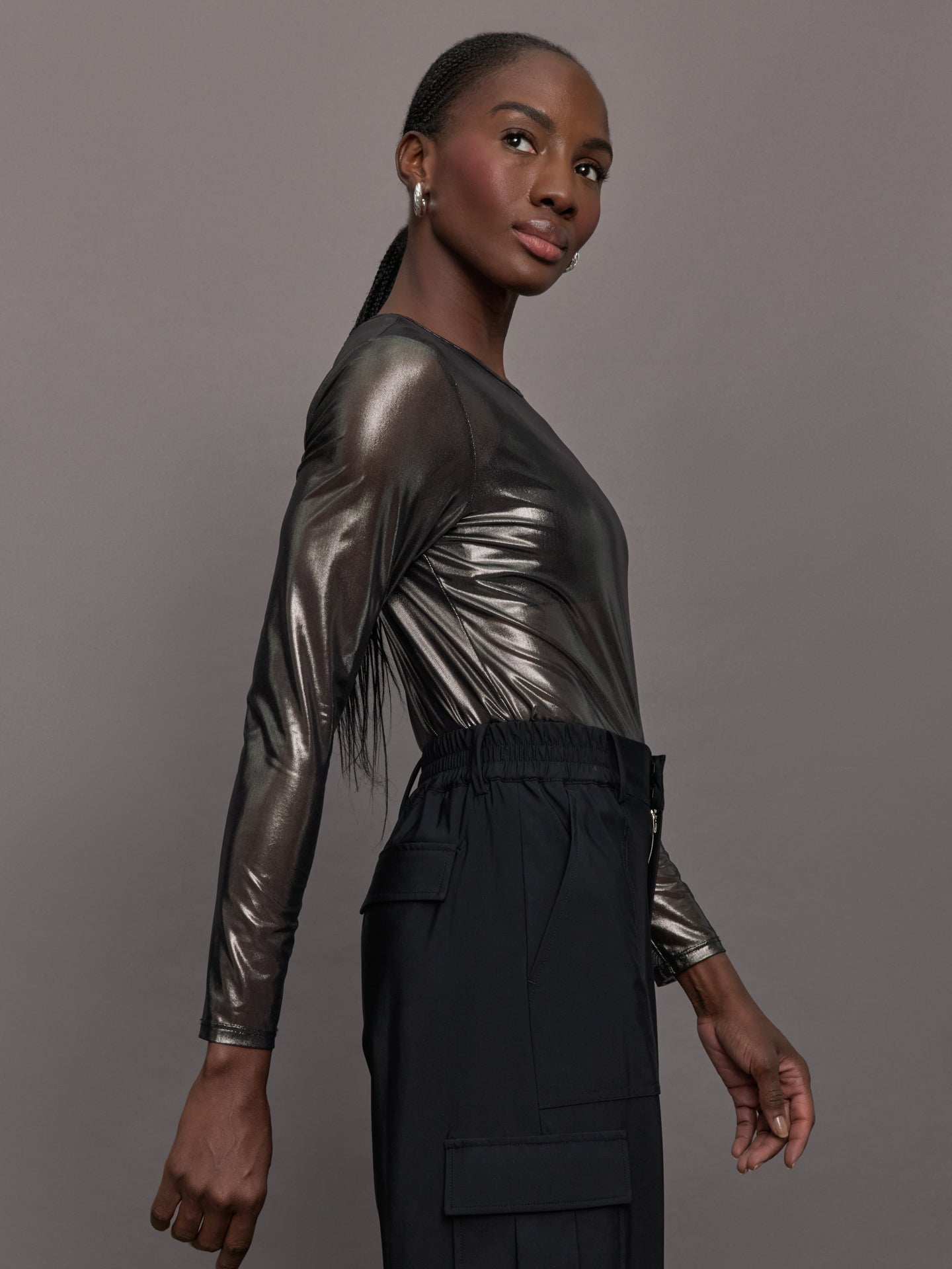 Carbon38 | Silver Mesh Long Sleeve Top | Grey Mesh