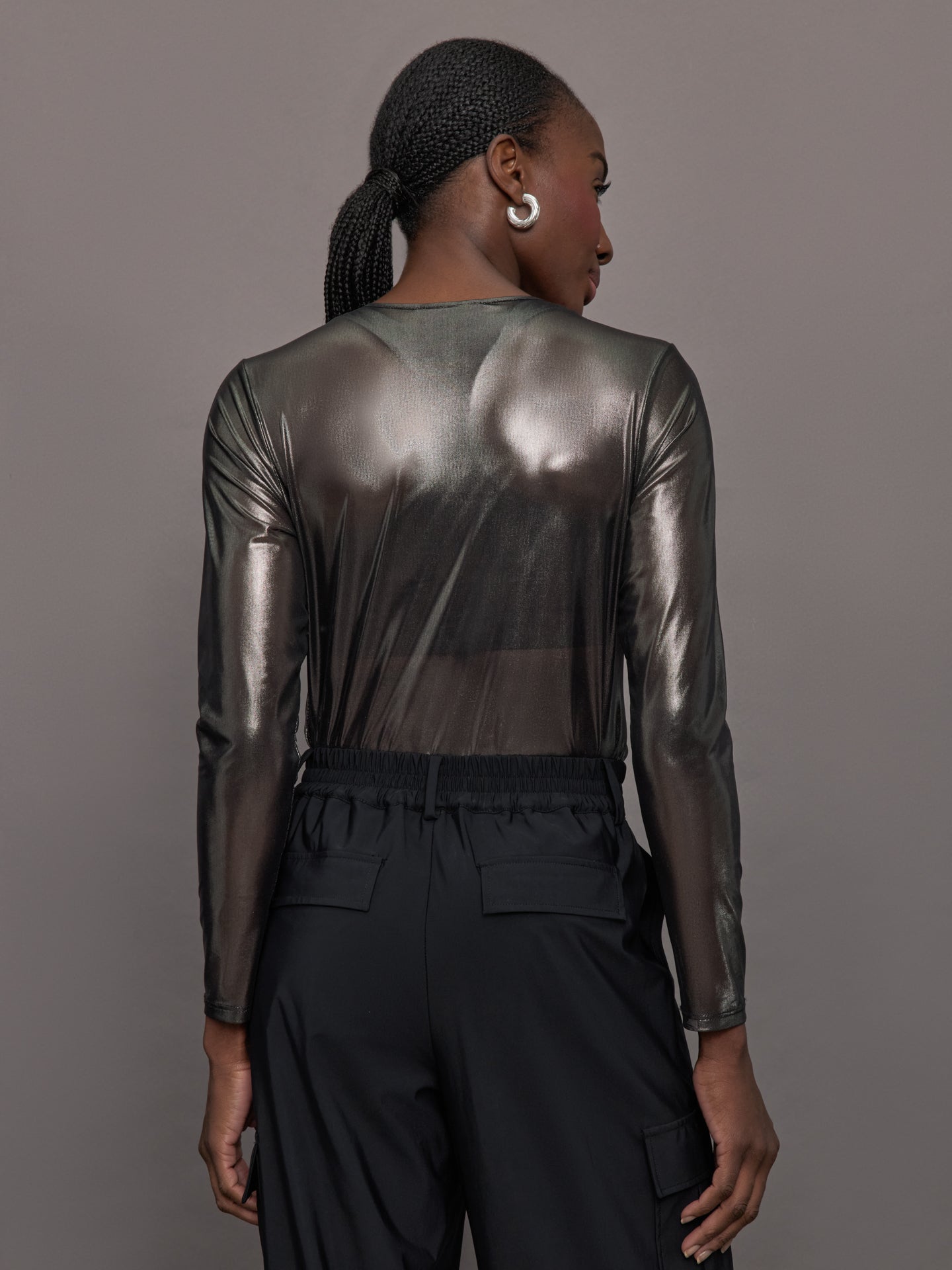 Carbon38 | Silver Mesh Long Sleeve Top | Grey Mesh