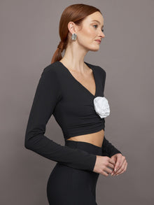 Carbon38 | Rosette Long Sleeve Top in Melt | Black W/White Rosette