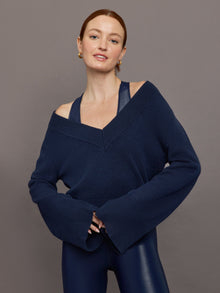 Carbon38 | Bell Sleeve Off Shoulder Sweater | Navy