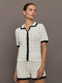 Crochet Button Front Top | White/Black
