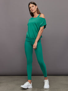 Carbon38 | Short Sleeve Off Shoulder Sweatshirt in French Terry | Malachite
