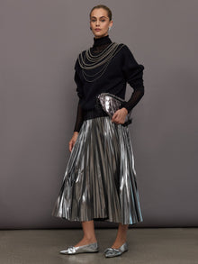 Carbon38 | Metallic Pleated Skirt | Silver