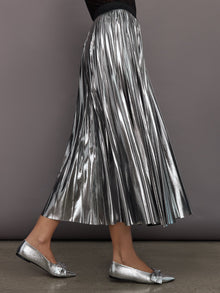 Carbon38 | Metallic Pleated Skirt | Silver