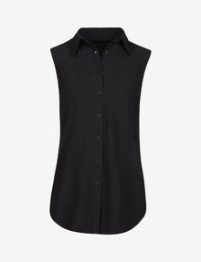 Classic Sleeveless Oversized Button Down Shirt::Black::Main
