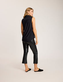 Classic Sleeveless Oversized Button Down Shirt::Black::Back