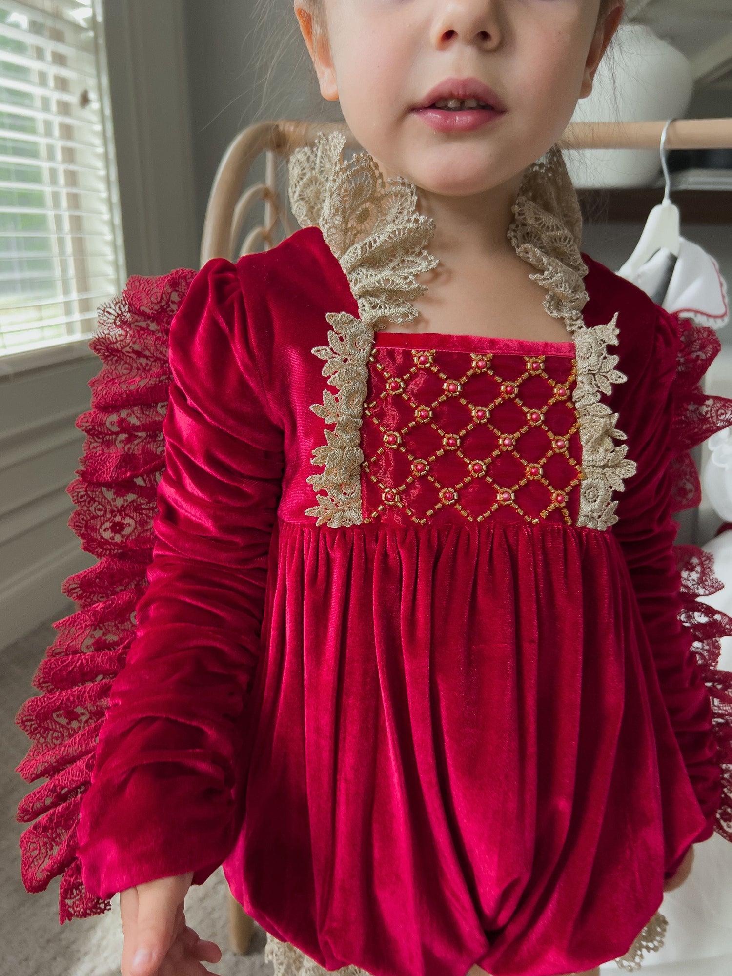 Girl | Victoria Velvet Romper | Red