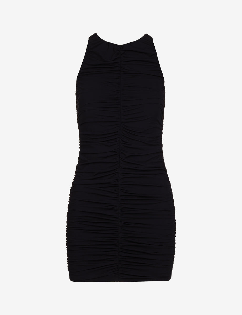 Classic Ruched Mini Dress::Black::Main