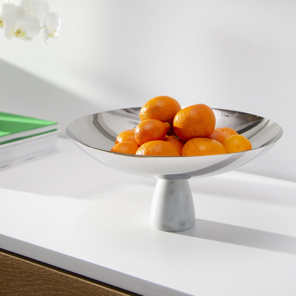 Coluna Fruit Bowl | Silver-Plated Stainless Steel | Italian Carrara Marble