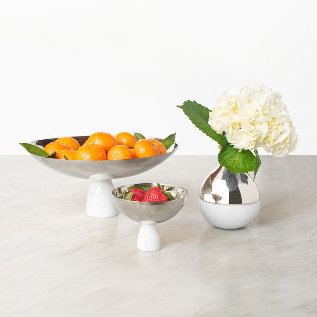 Coluna Fruit Bowl | Silver-Plated Stainless Steel | Italian Carrara Marble