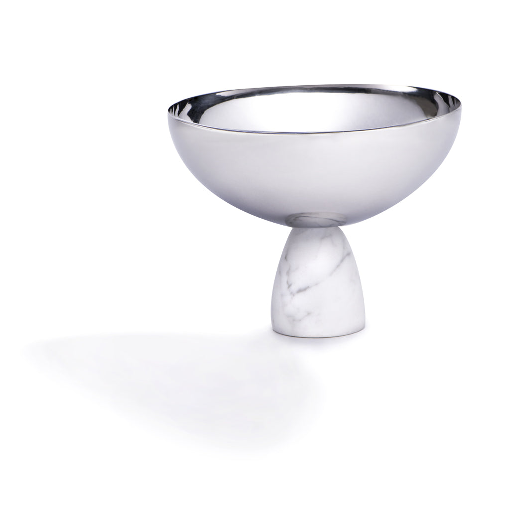 Coluna Nut Bowl | Silver-Plated Stainless Steel | Italian Carrara Marble