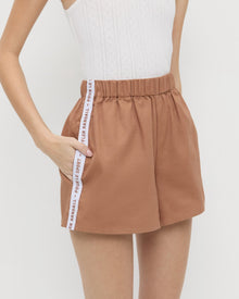 Cole Short in brown cotton and Rylee Pointelle Tank Top in white cotton.