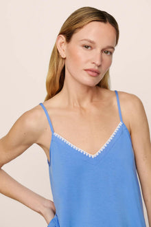 Model is wearing Frida TENCEL Modal Cami & Shortie Short PJ Set in CornflowerBlue/White