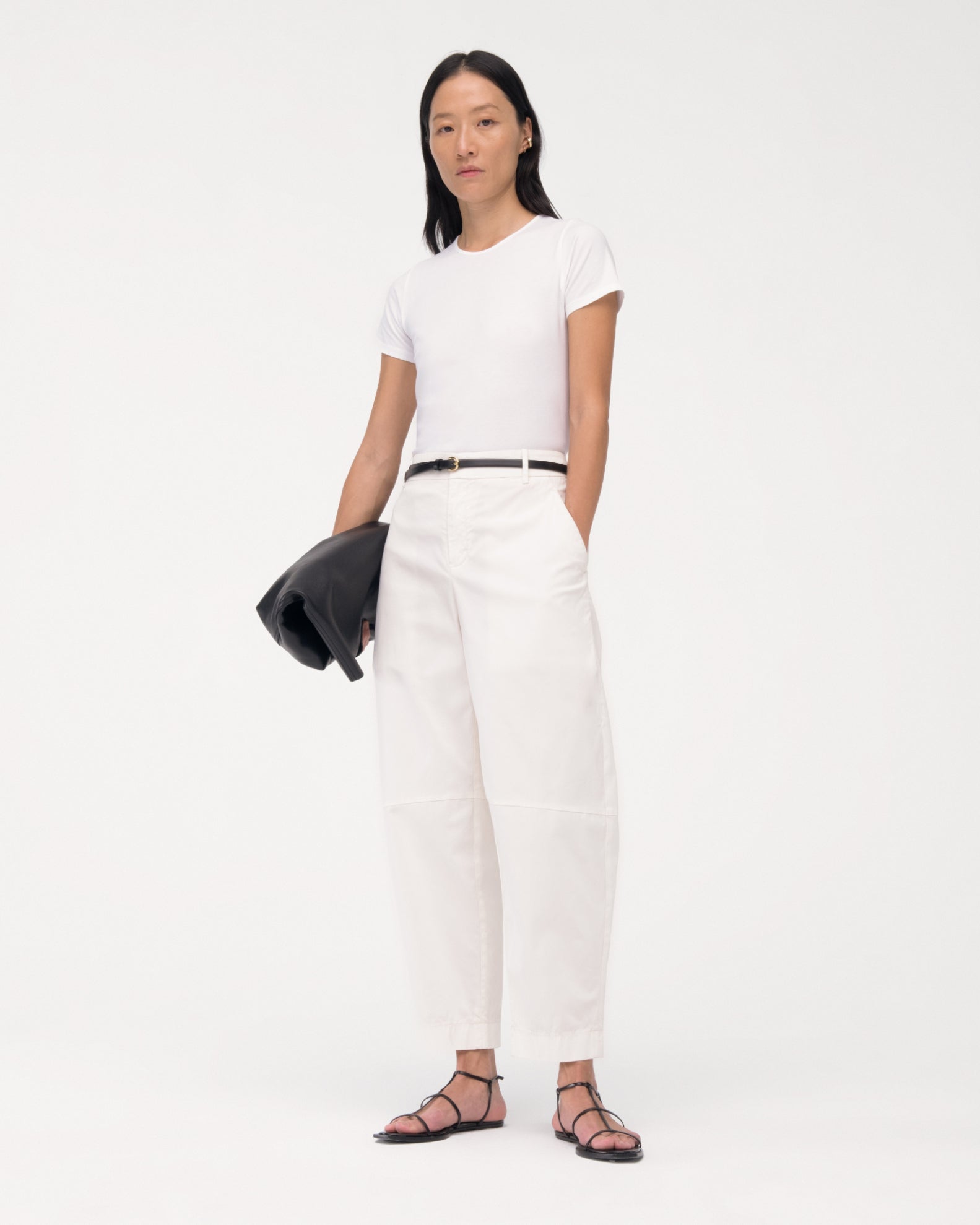 Another Tomorrow Curved Chino in Off White – Cotton Women's Trousers