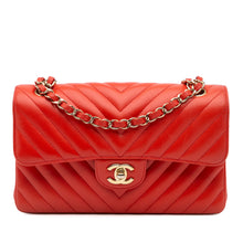 Chanel | Pre-Owned Small Classic Chevron Lambskin Double Flap | Orange/Dark Orange