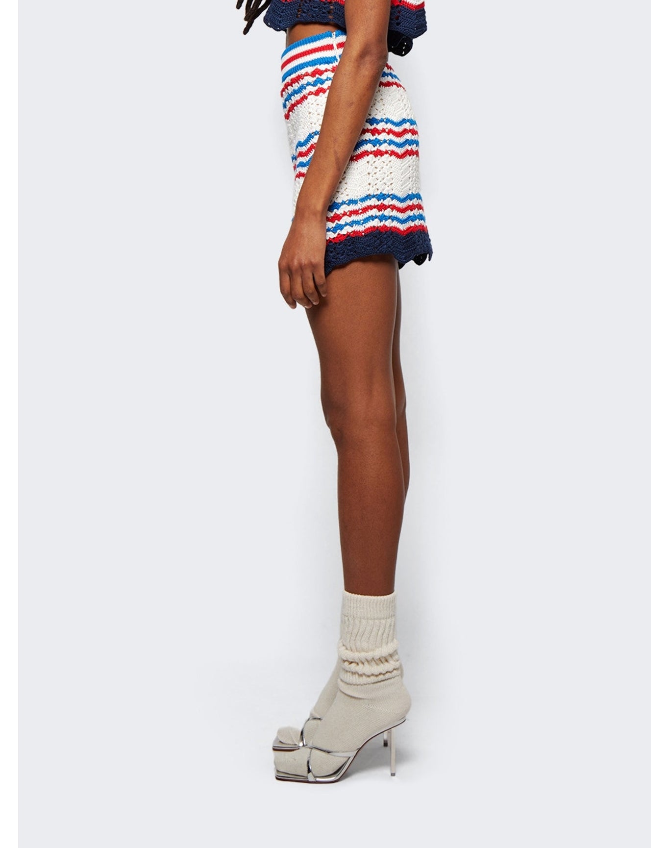 Casablanca | Women | Crochet Chevron A-line Skirt | Off-White x Navy