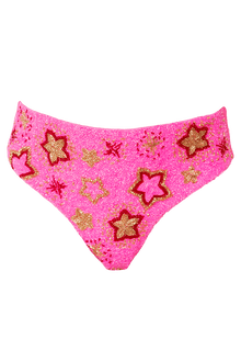 Celeste Hand - Beaded Embellished High - Waisted Bikini Bottom - Hot Pink - Self - Adore
