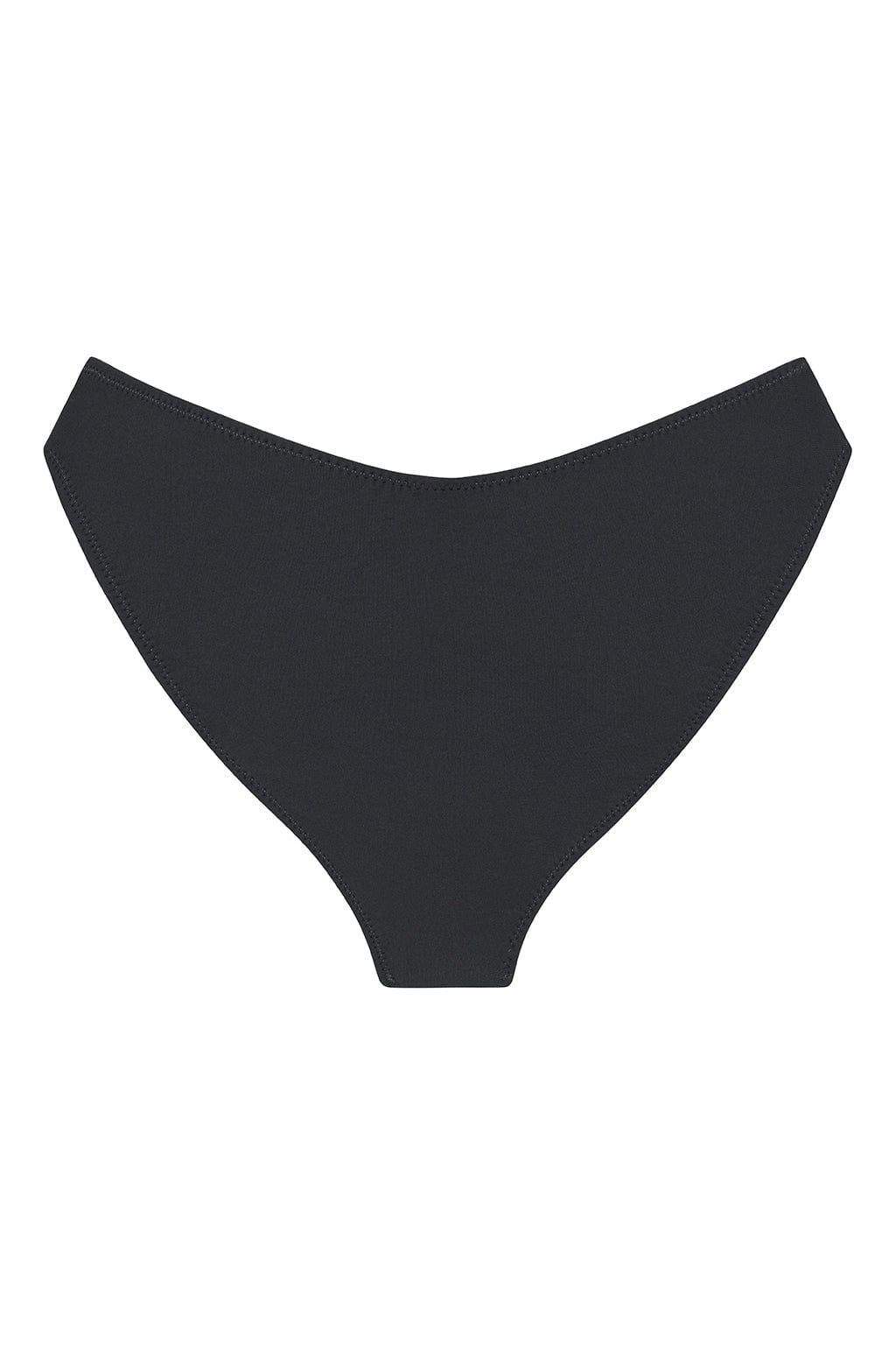 Charcoal bikini bottom with high-waisted cut and zig-zag stitching along edges.