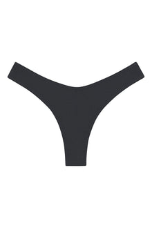 Charcoal bikini bottom with high-cut sides and zig-zag stitching detail.
