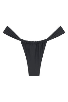 Charcoal bikini bottom with ruched center and tie-side straps.