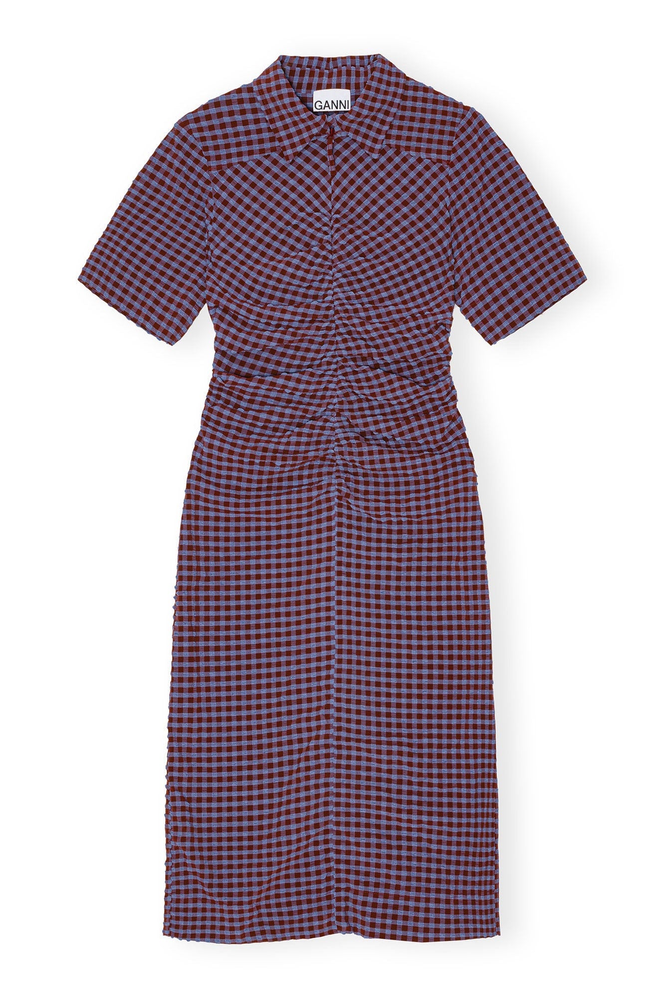 Checkered Stretch Seersucker Fitted Dress | Racing Red