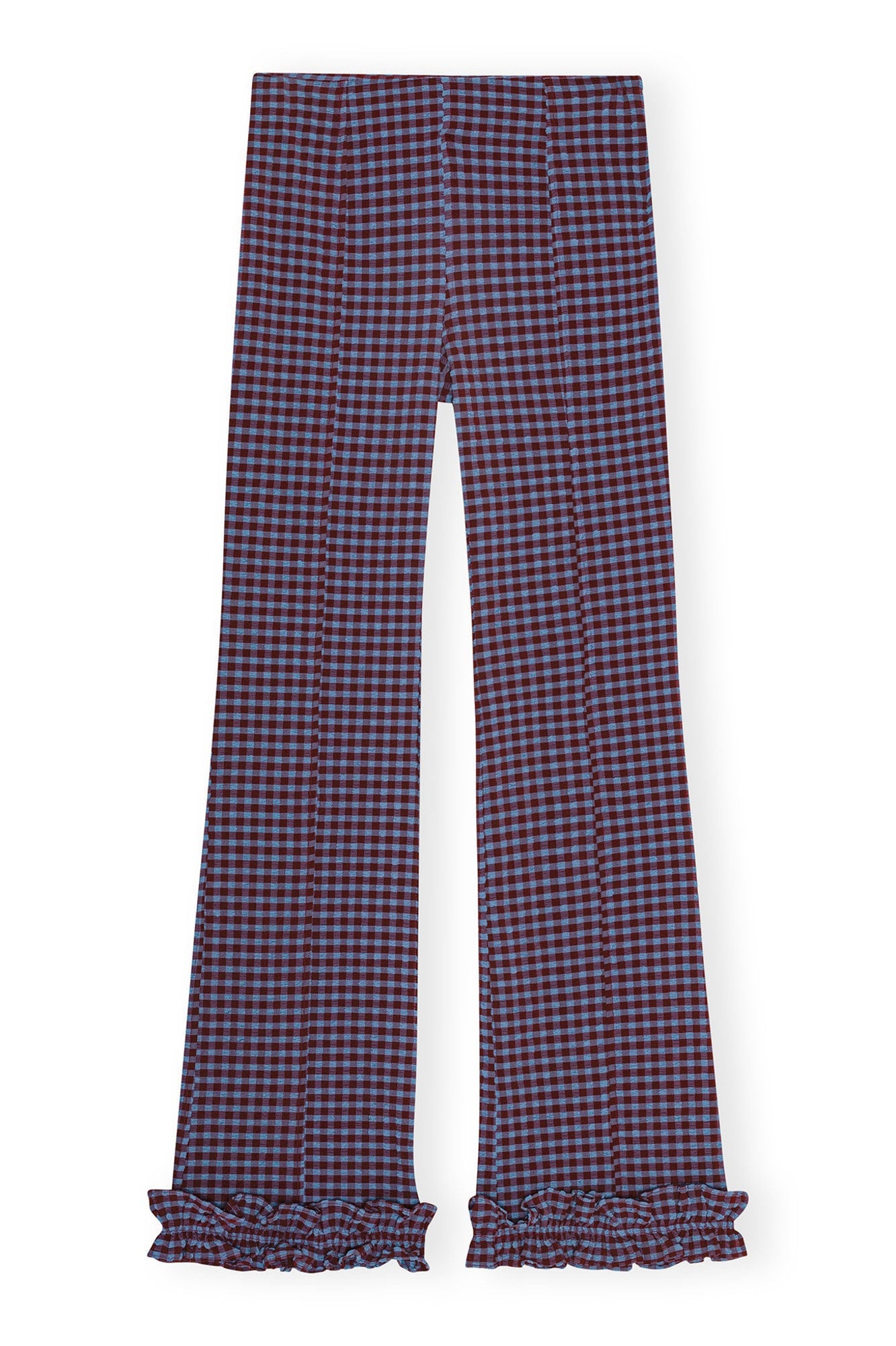 Checkered Stretch Seersucker Frill Trousers | Racing Red