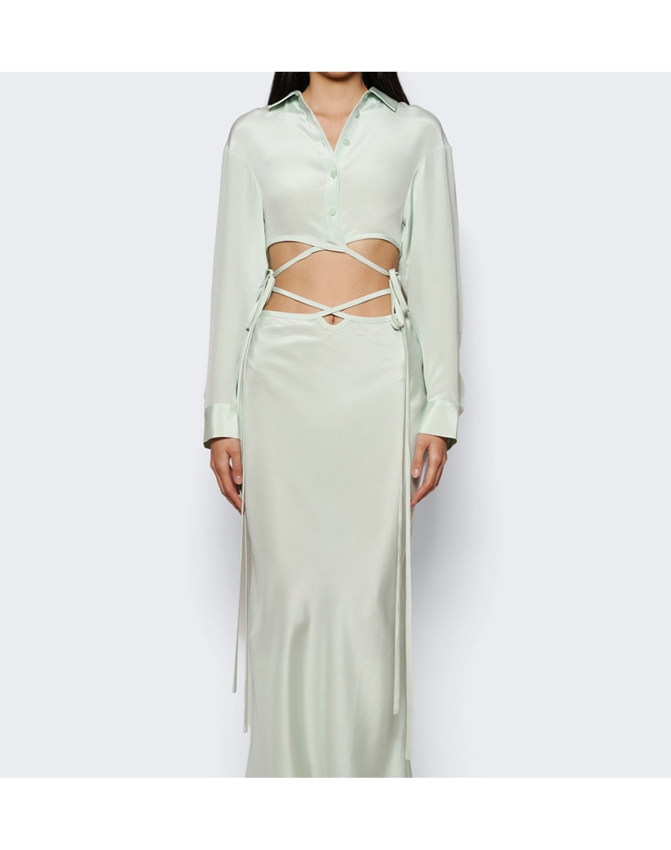 Christopher Esber | Women | Short Sleeve Crop Tie Shirt | Mint Green