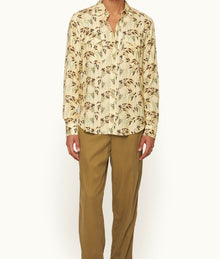 Colburn Tailored Fit Catkin Print Long-Sleeve Linen Shirt | Latte