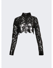 Coperni | Women | Lace Cropped Shirt | Chocolate Brown